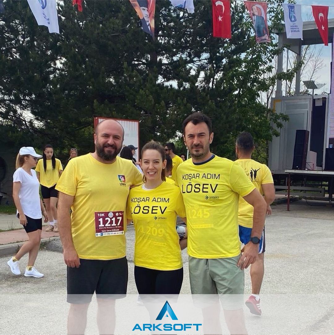 ARKSOFT family participating in the 3rd Ankara Half Marathon LÖSEV Run, in yellow charity event shirts